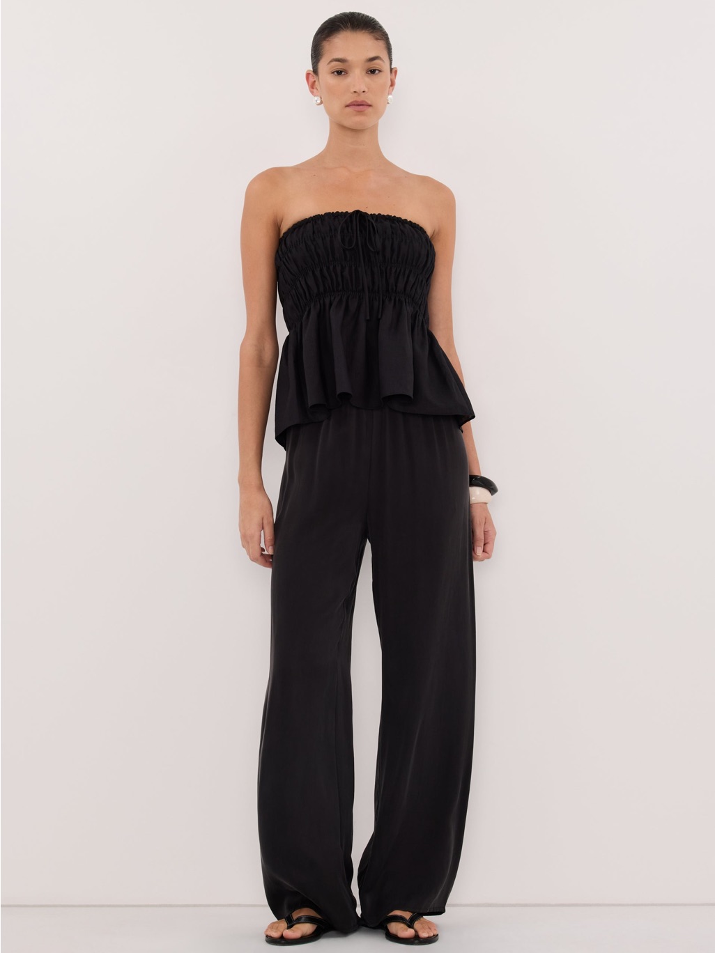 Dissh Maia Black Linen Smocked Mini Skirt / Top